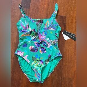 La Blanca Teal Floral One-Piece Swimsuit with Multicolor Print